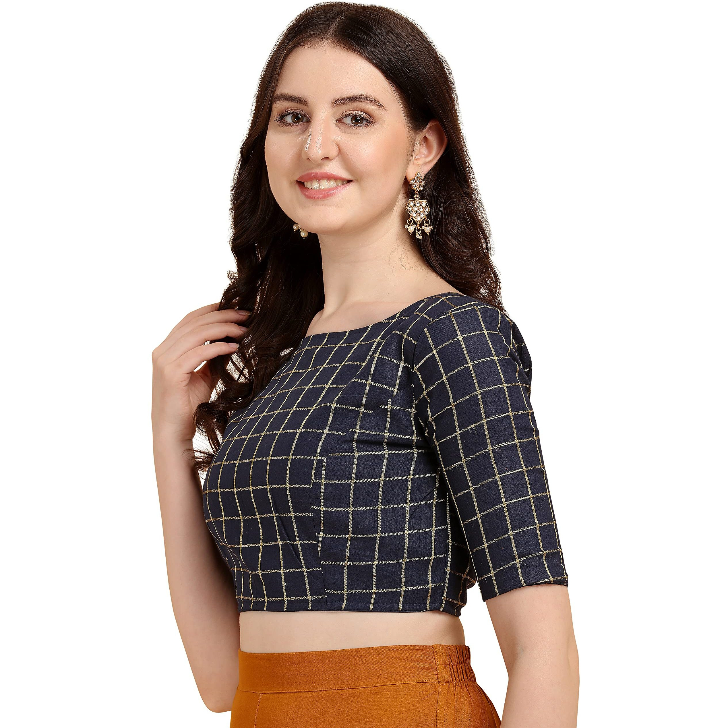 Oomph Jacquard Blue Readymade Blouse For Women - Rbbl97L