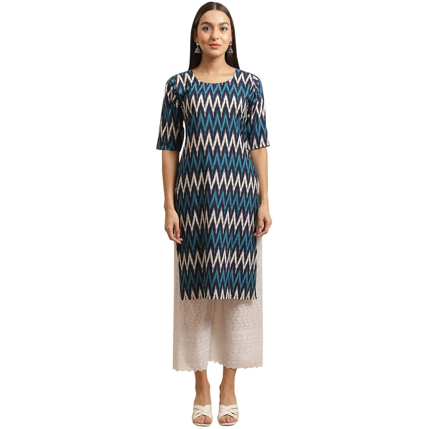 Patlani Women's A-Line-Crepe Kurti. White