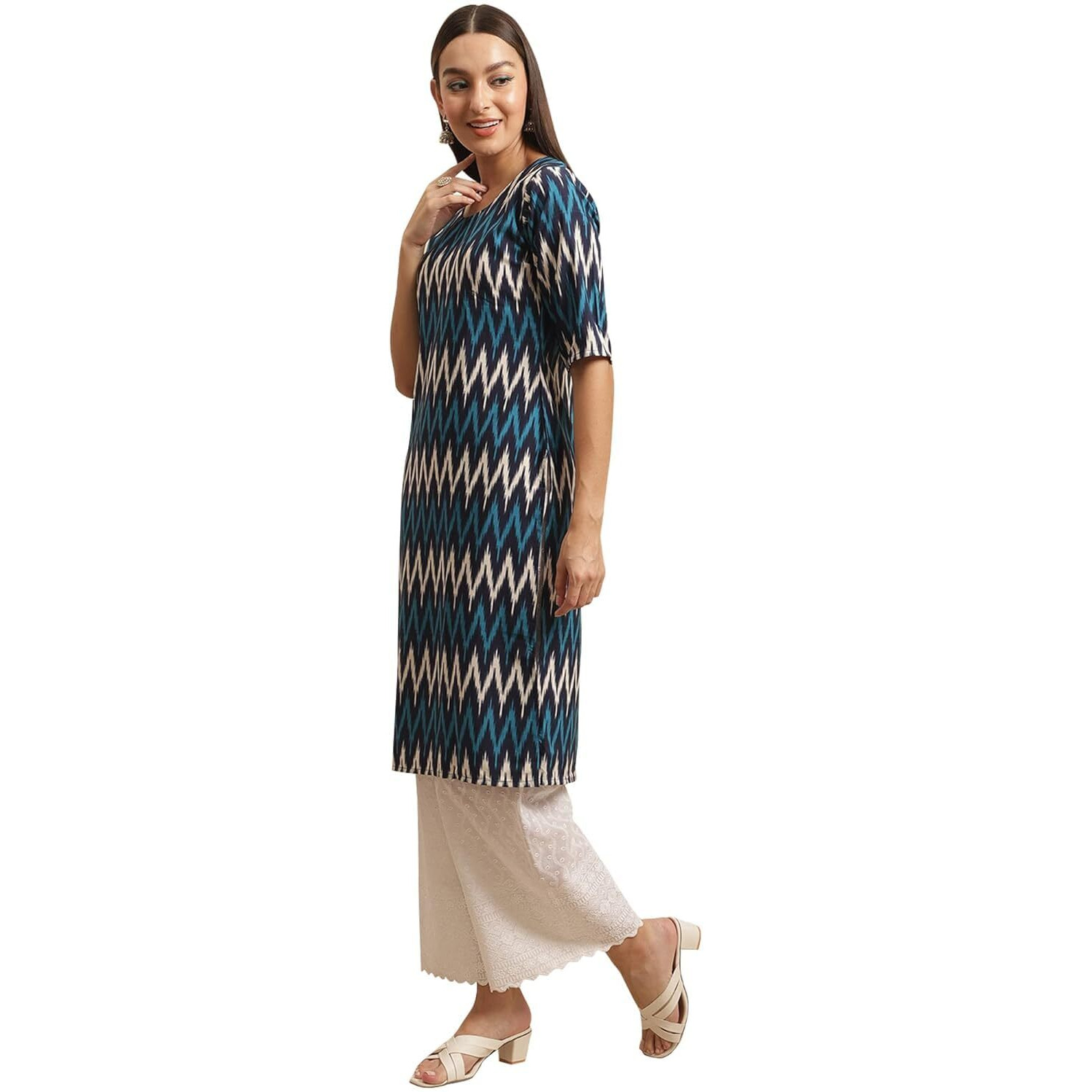 Patlani Women's A-Line-Crepe Kurti. White
