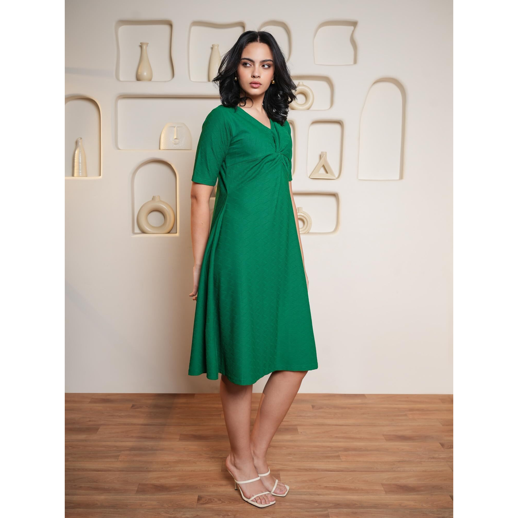 Purvaja Womens A-Line Midi Length Dress (Nisi-044-Forest_Green_X-Large)