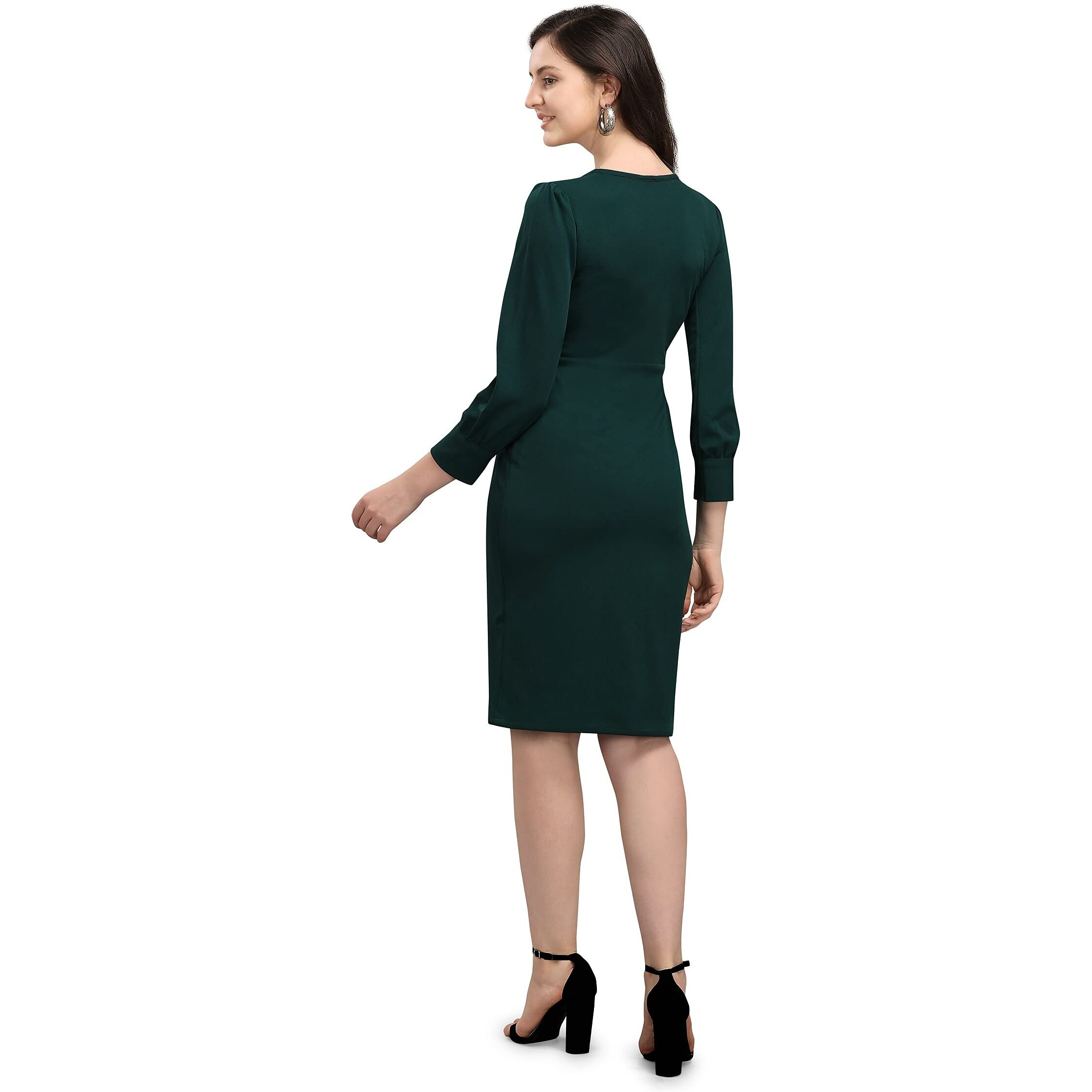 Purvaja Women's Corduroy Bodycon Knee-Length Dress (Ruby-015-Gn-L_Green