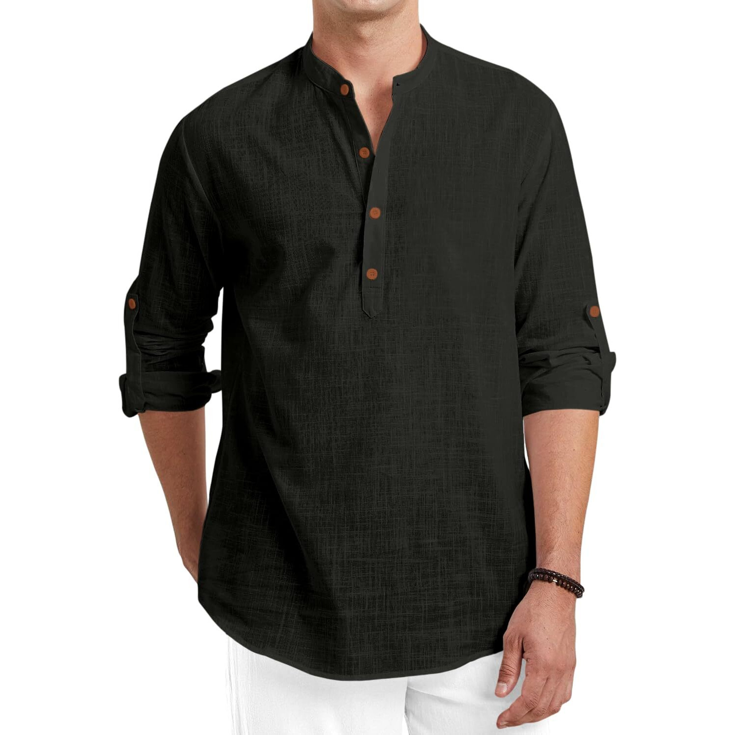 Royalscout Men Cotton Blend Full Sleeve Short Kurta Black