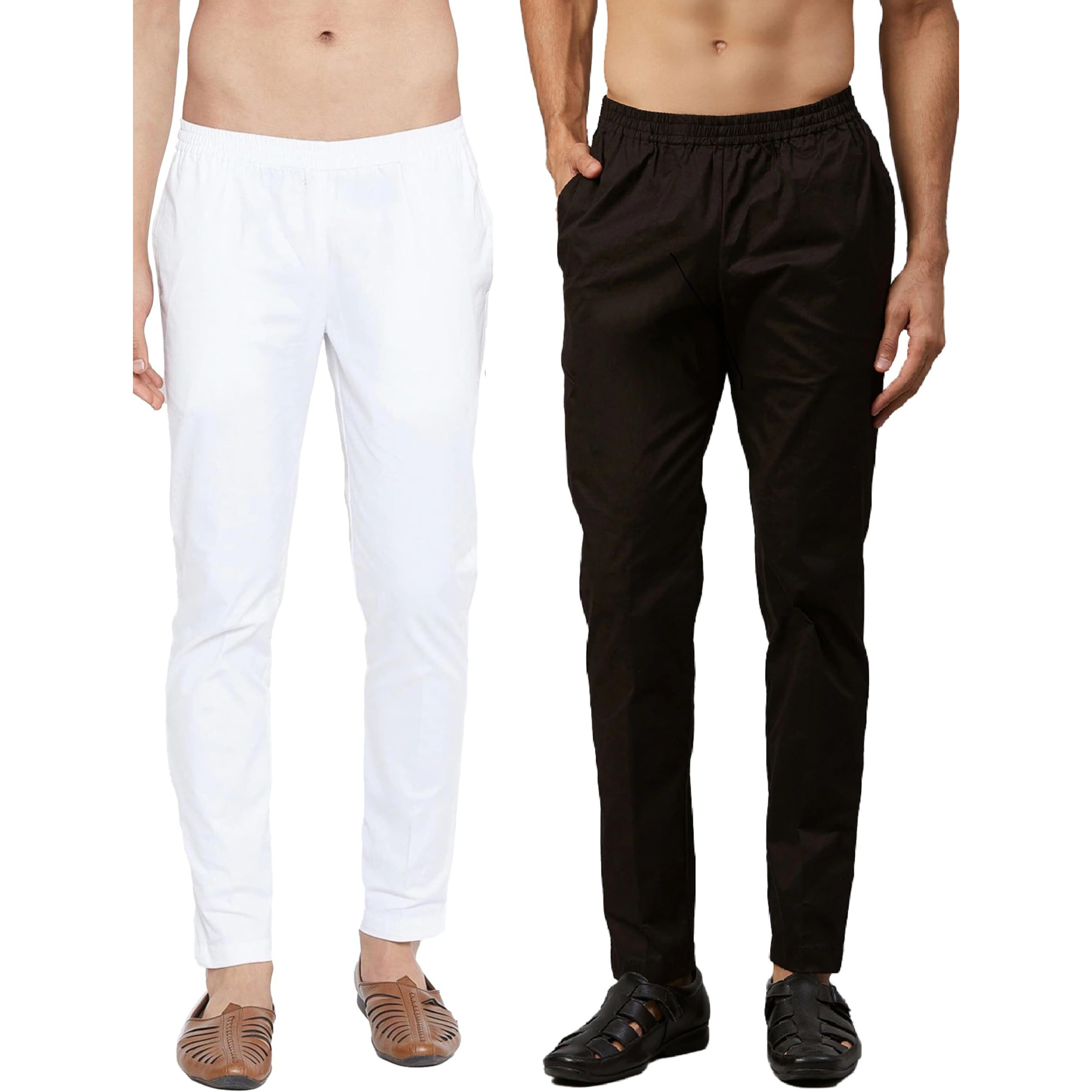 See Designs Men White & Black Solid Pure Cotton Men's Pyjama (Pack Of 2)_Sdcbpj159M