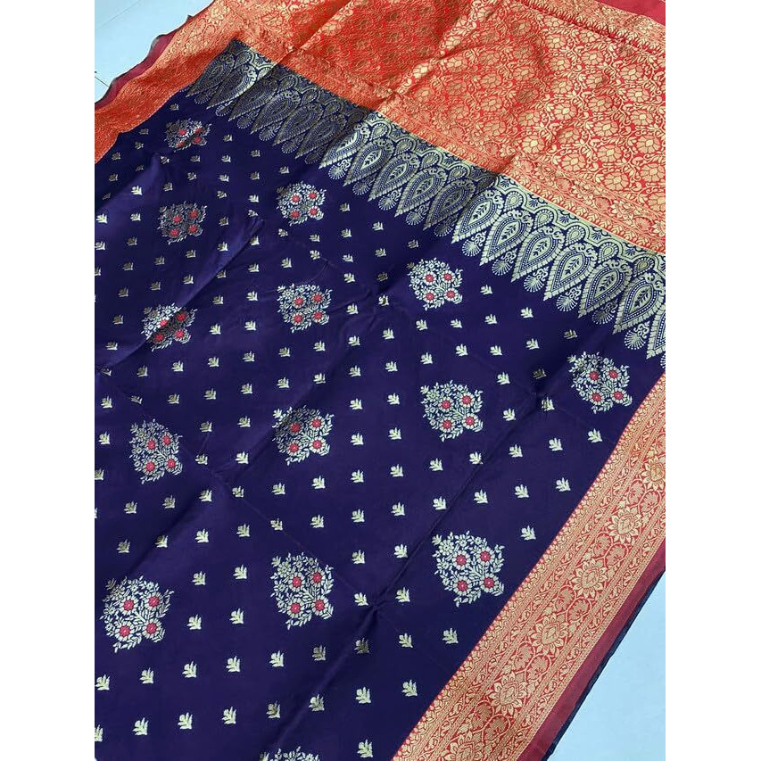 Satrani Women's Art Silk Jacquard Saree With Unstitched Blouse Piece (3382S383N_Blue & Golden)