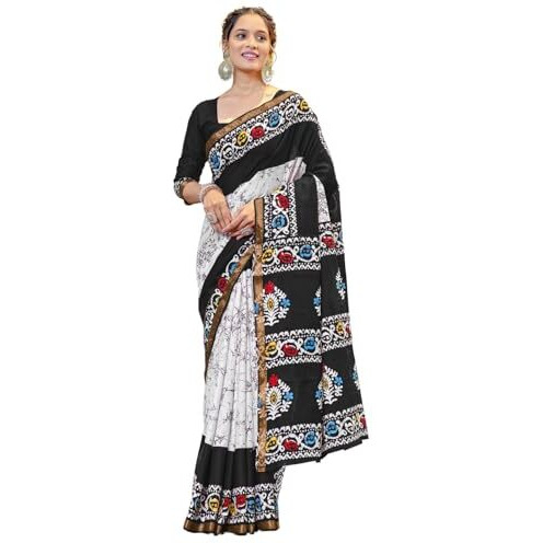 Shiv Textiles Womens Black Pure Cotton Wedding Wear Saree (Smc-427-Black)