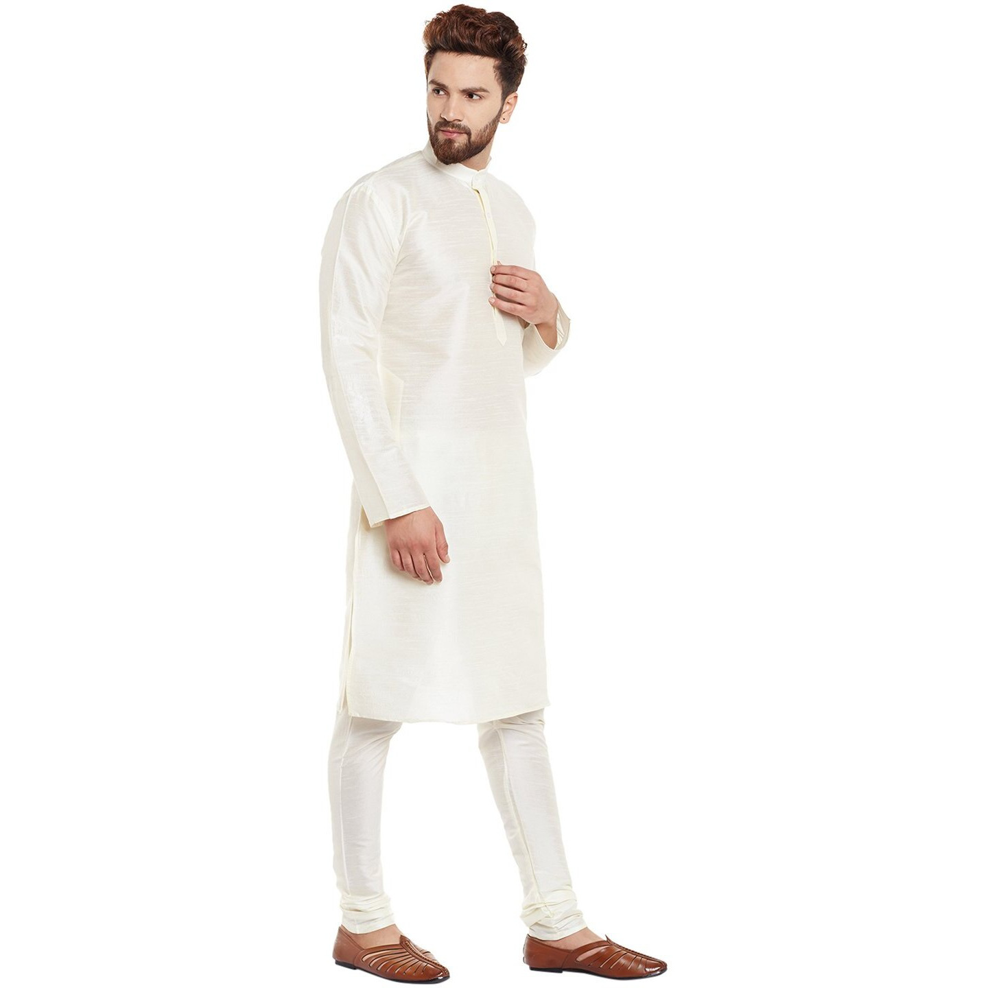 Sojanya (Since 1958 Men's Off-White Dupion Silk Kurta & Churidaar Pyjama