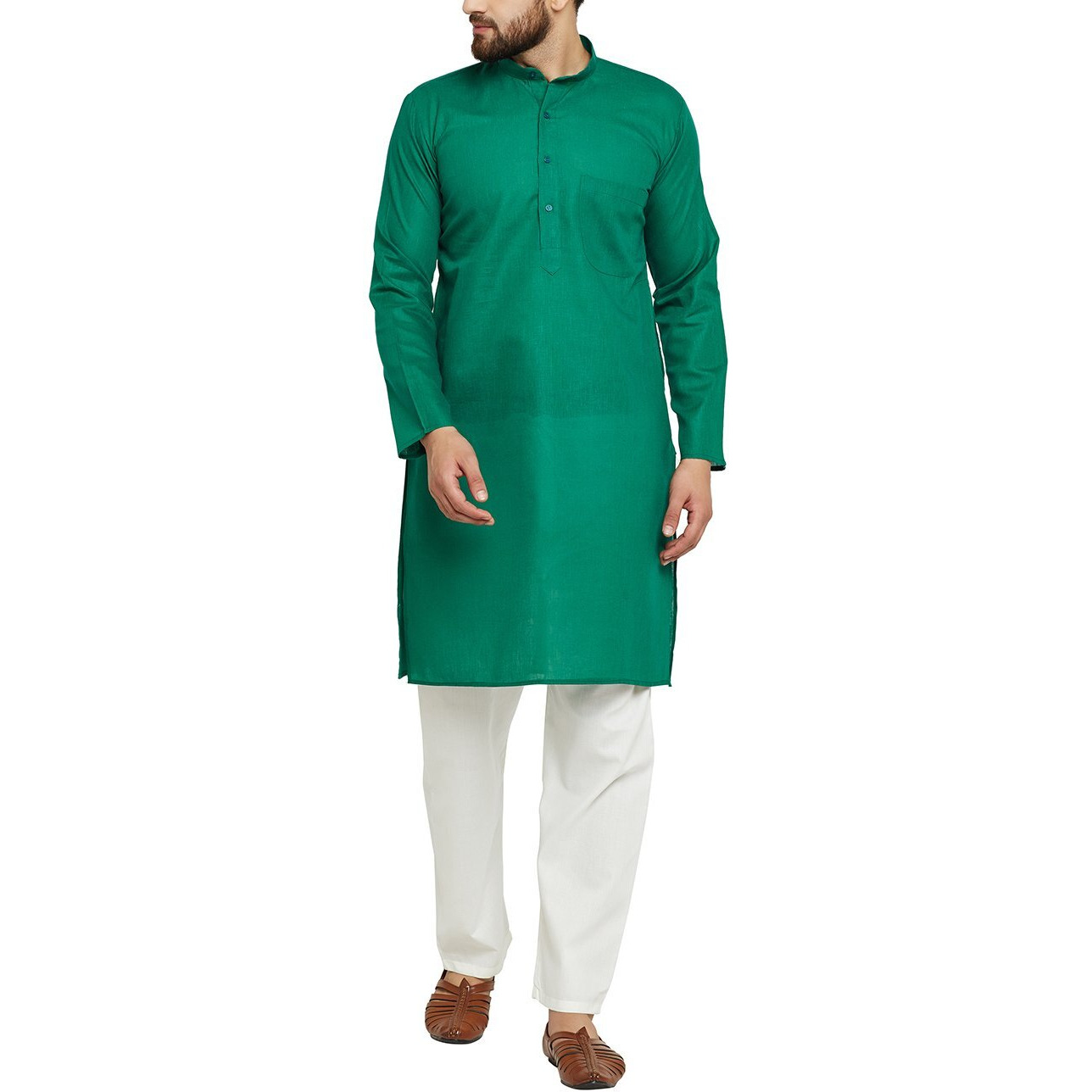 Sojanya (Since 1958 Men's Dark Green & Off-White Cotton Kurta Pyjama Set Size Xl