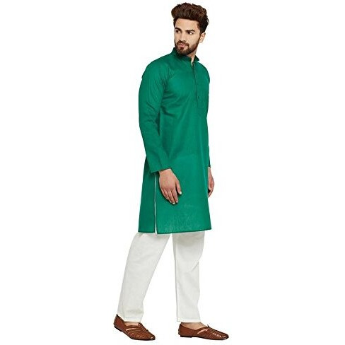 Sojanya (Since 1958 Men's Dark Green & Off-White Cotton Kurta Pyjama Set Size Xl