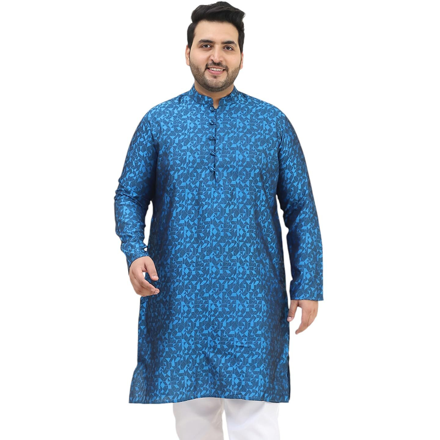Sojanya Plus (Since 1958) Men's Silk Blend Blue Self Design Only Long Kurta