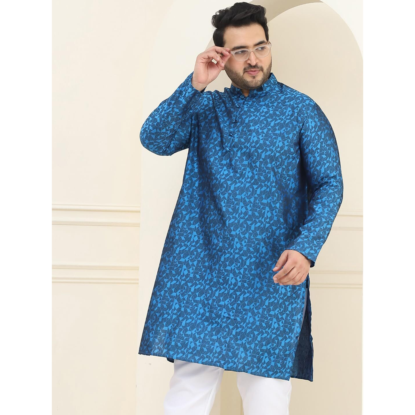 Sojanya Plus (Since 1958) Men's Silk Blend Blue Self Design Only Long Kurta