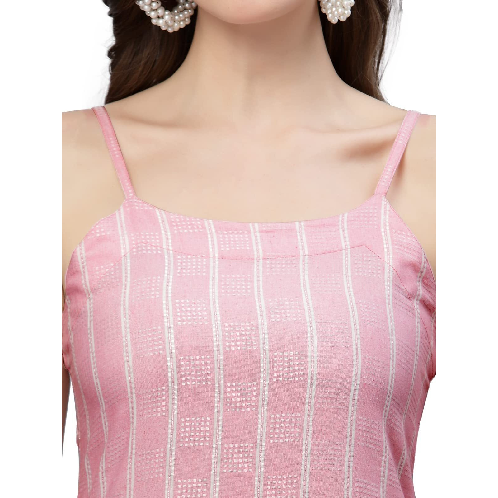 Stylum Women's Woven Designed Cotton Blend Straight Kurta Pant Dupatta Set (Pinkmelody42_Light Pink, Xl)