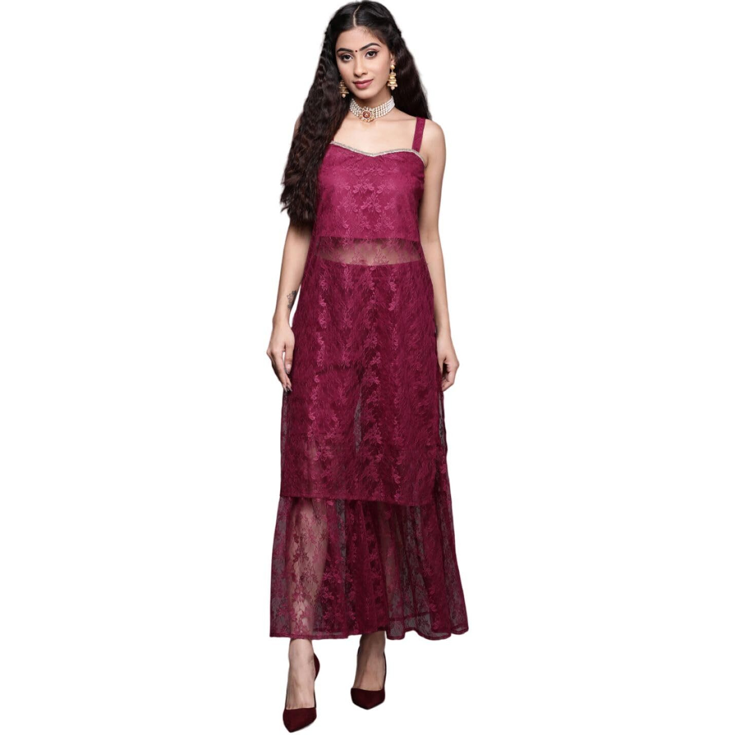 Varanga Women Delicate Lace Kurta Set Paired With Garara Purple