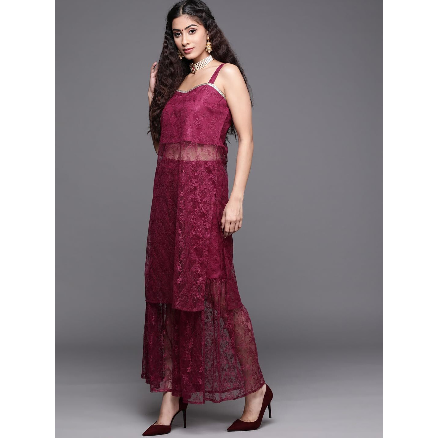 Varanga Women Delicate Lace Kurta Set Paired With Garara Purple
