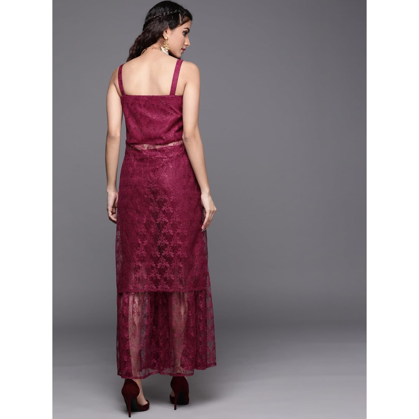 Varanga Women Delicate Lace Kurta Set Paired With Garara Purple
