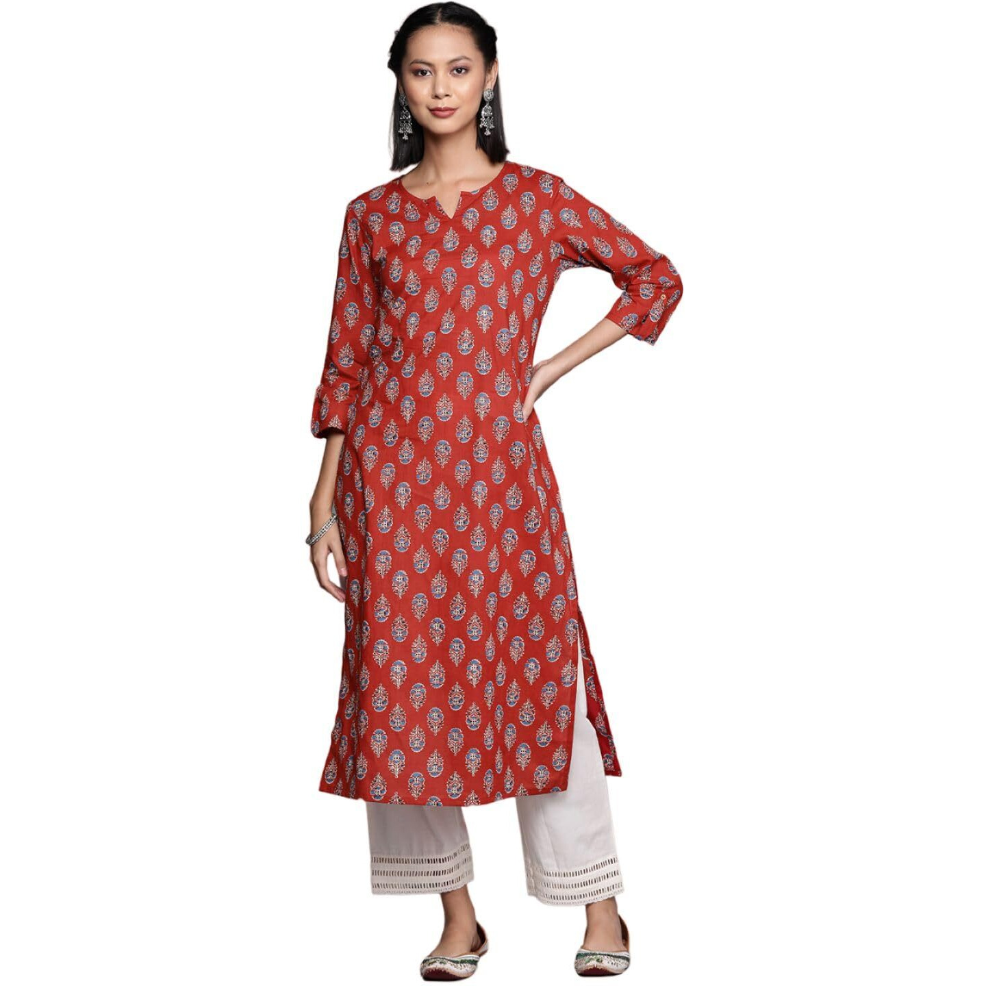 Varanga Women's Cotton Printed Regular Kurta  Comfortable, Stylish, And Perfect For Every Occasion With Beautiful Prints And Timeless Design Orange