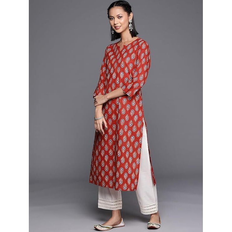 Varanga Women's Cotton Printed Regular Kurta  Comfortable, Stylish, And Perfect For Every Occasion With Beautiful Prints And Timeless Design Orange