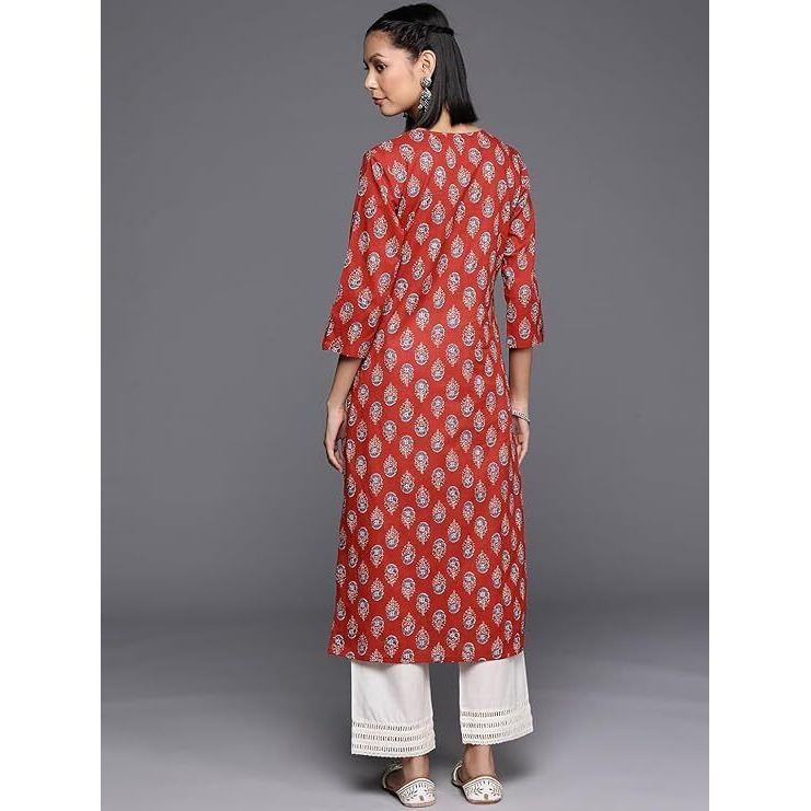 Varanga Women's Cotton Printed Regular Kurta  Comfortable, Stylish, And Perfect For Every Occasion With Beautiful Prints And Timeless Design Orange