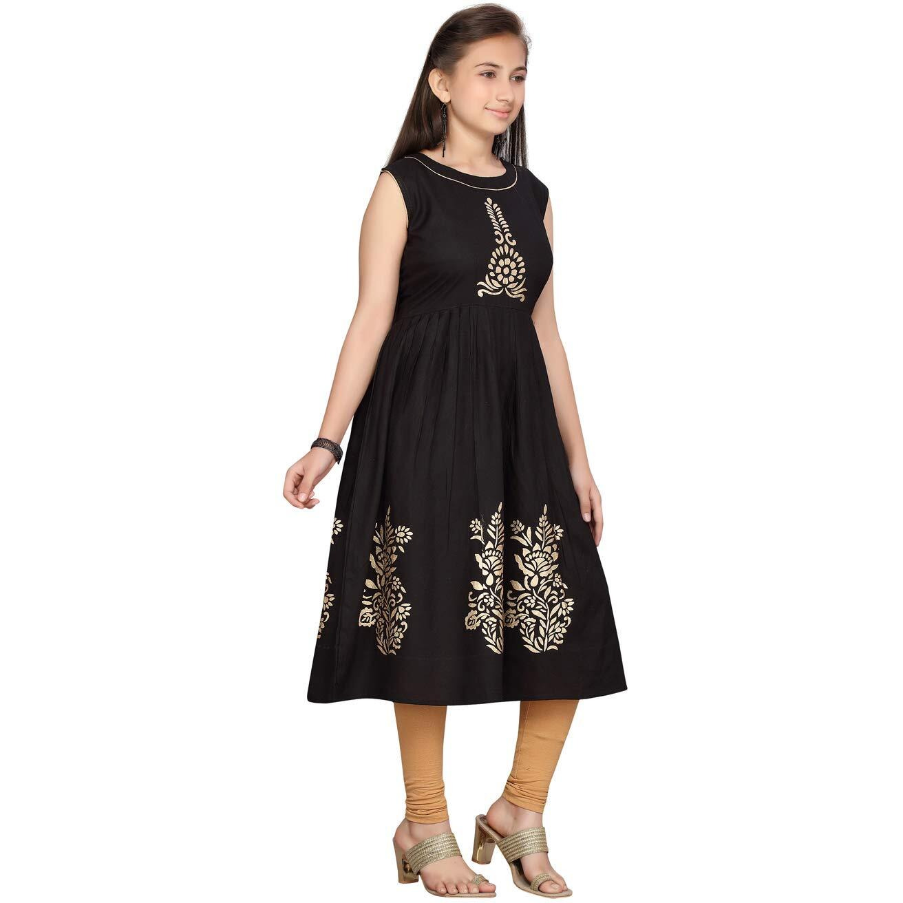 Aarika Girl's Cotton Regular Tunic Shirt (Jn_Kurti-K-60_Black