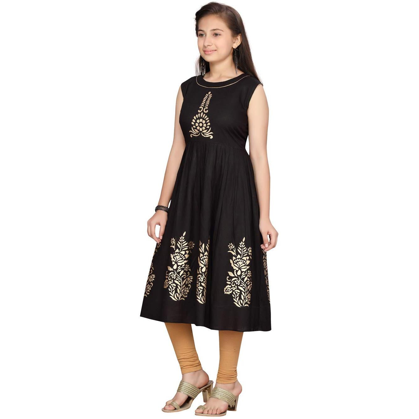Aarika Girl's Cotton Regular Tunic Shirt (Jn_Kurti-K-60_Black