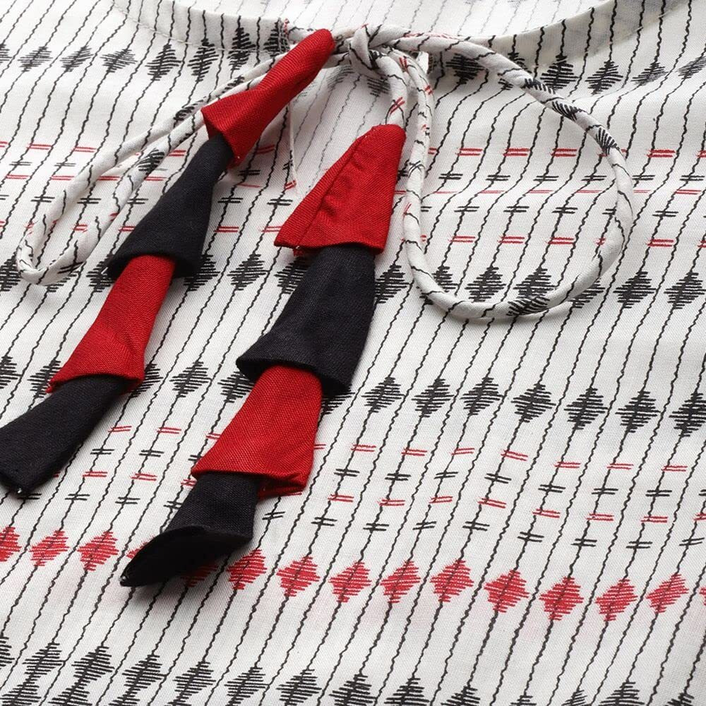 Anubhutee Women's Cotton White Stripes Printed Straight Kurta
