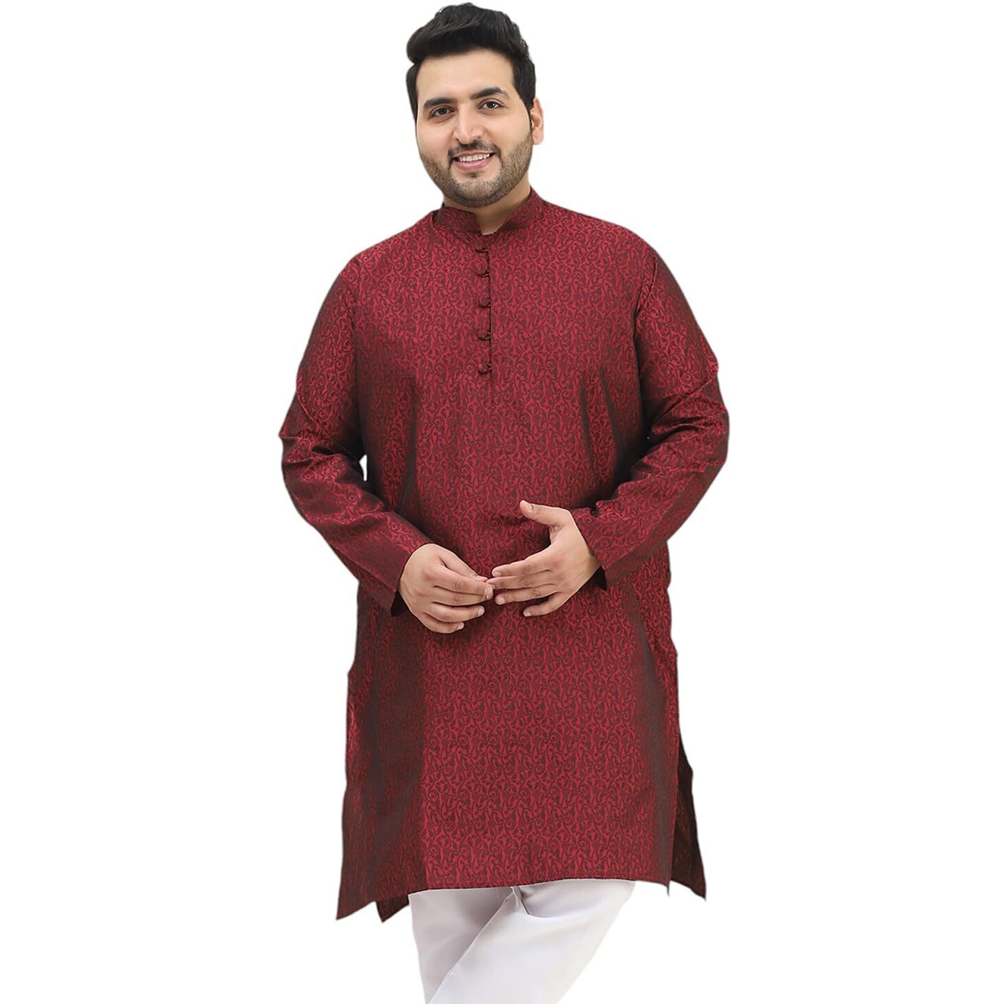 Sojanya Plus (Since 1958) Men's Silk Blend Maroon Self Design Only Long Kurta