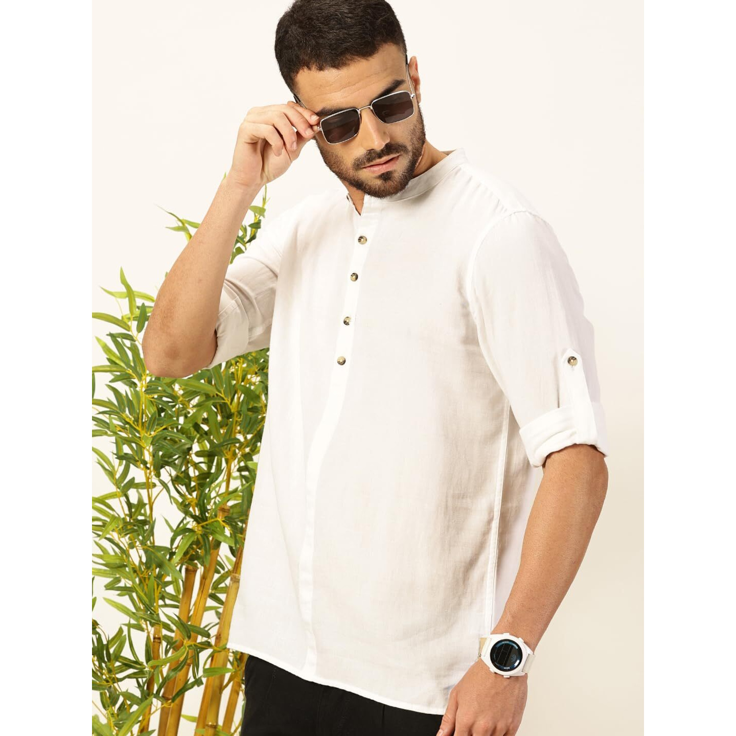 Thomas Scott Mens Linen Solid Kurta Shirt (Ts1529_White_M)