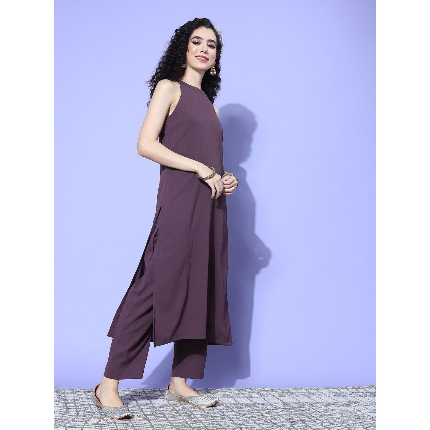 Varanga Women's Crepe Regular Kurta Set (Nv_Vskd31467_Vardup1427_Purple