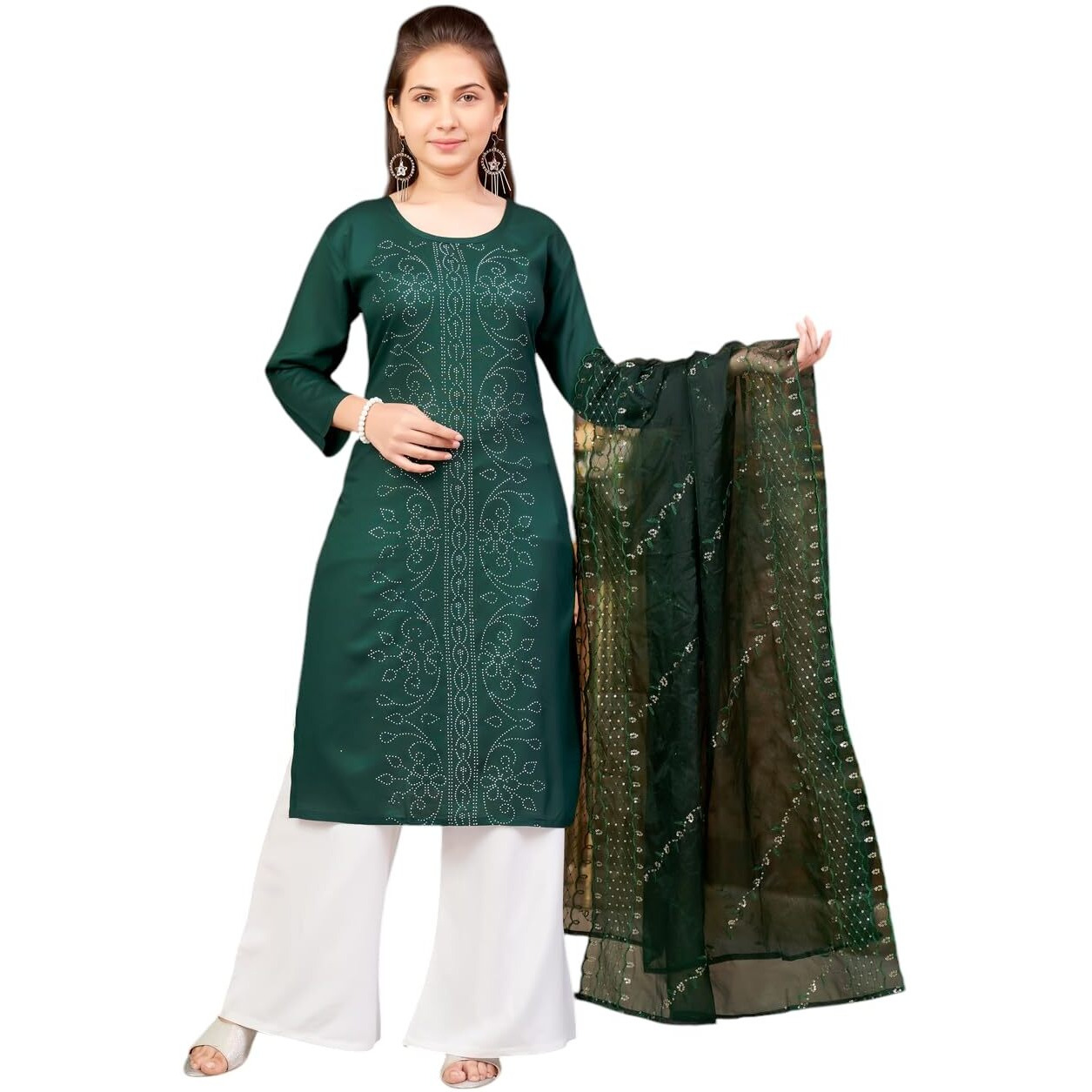 Aarika Girls Ethnic Wear Dark Green Colour Embellished Rayon Kurti-8-15 Years (Kurti-Tr-K-904)