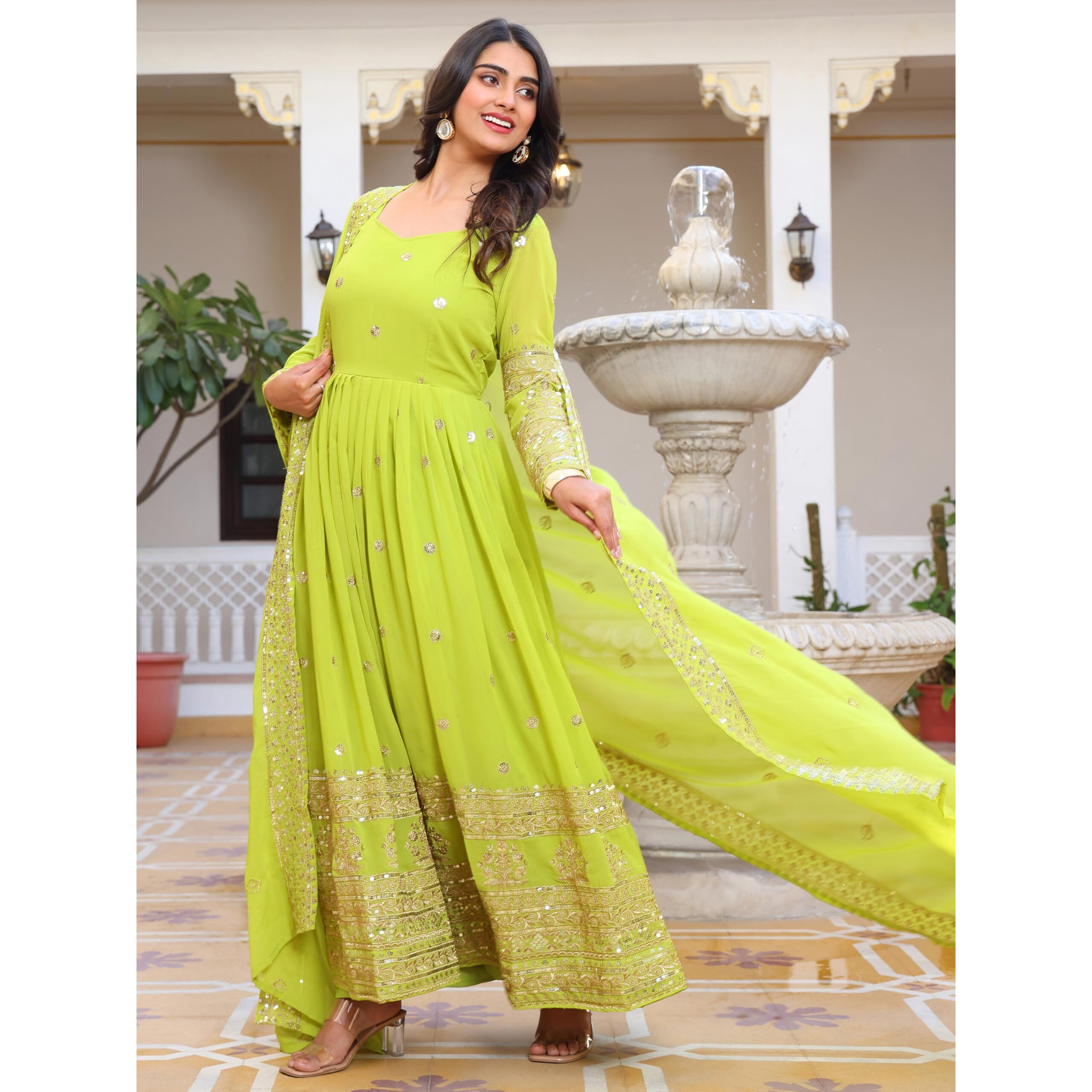 Fashion Basket Georegtte Anarkali Long Dress For Women
