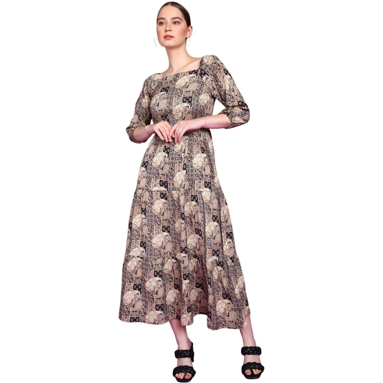 Popwings Women Casual Black Paisely Print Long Maxi Dress Dress | Stylish Dress | Trendy Dress