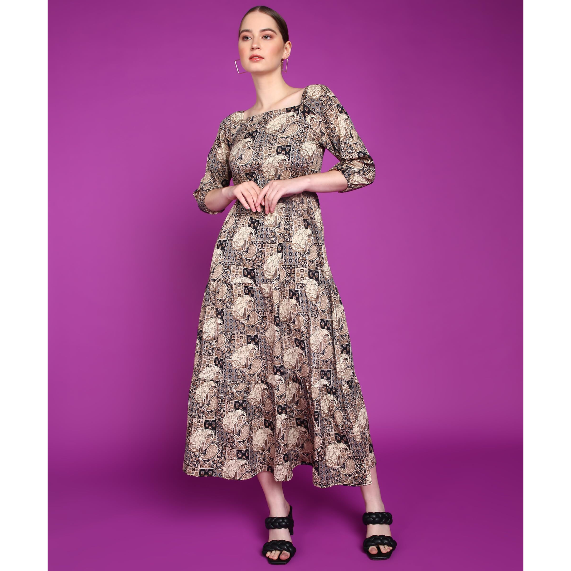 Popwings Women Casual Black Paisely Print Long Maxi Dress Dress | Stylish Dress | Trendy Dress