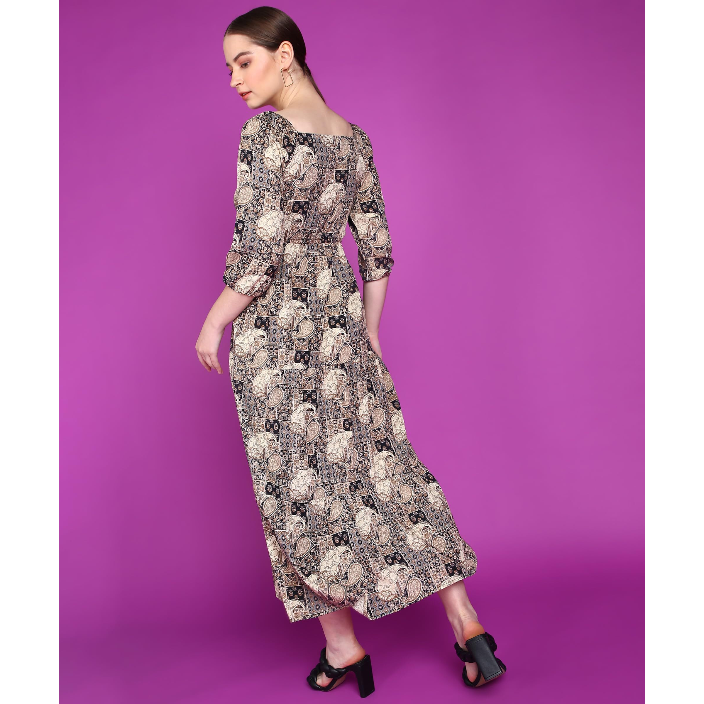 Popwings Women Casual Black Paisely Print Long Maxi Dress Dress | Stylish Dress | Trendy Dress