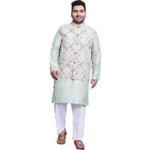 Sojanya (Since 1958 Men's Silk Blend Pink Kurta & Cream Printed Nehrujacket With White Pyjama