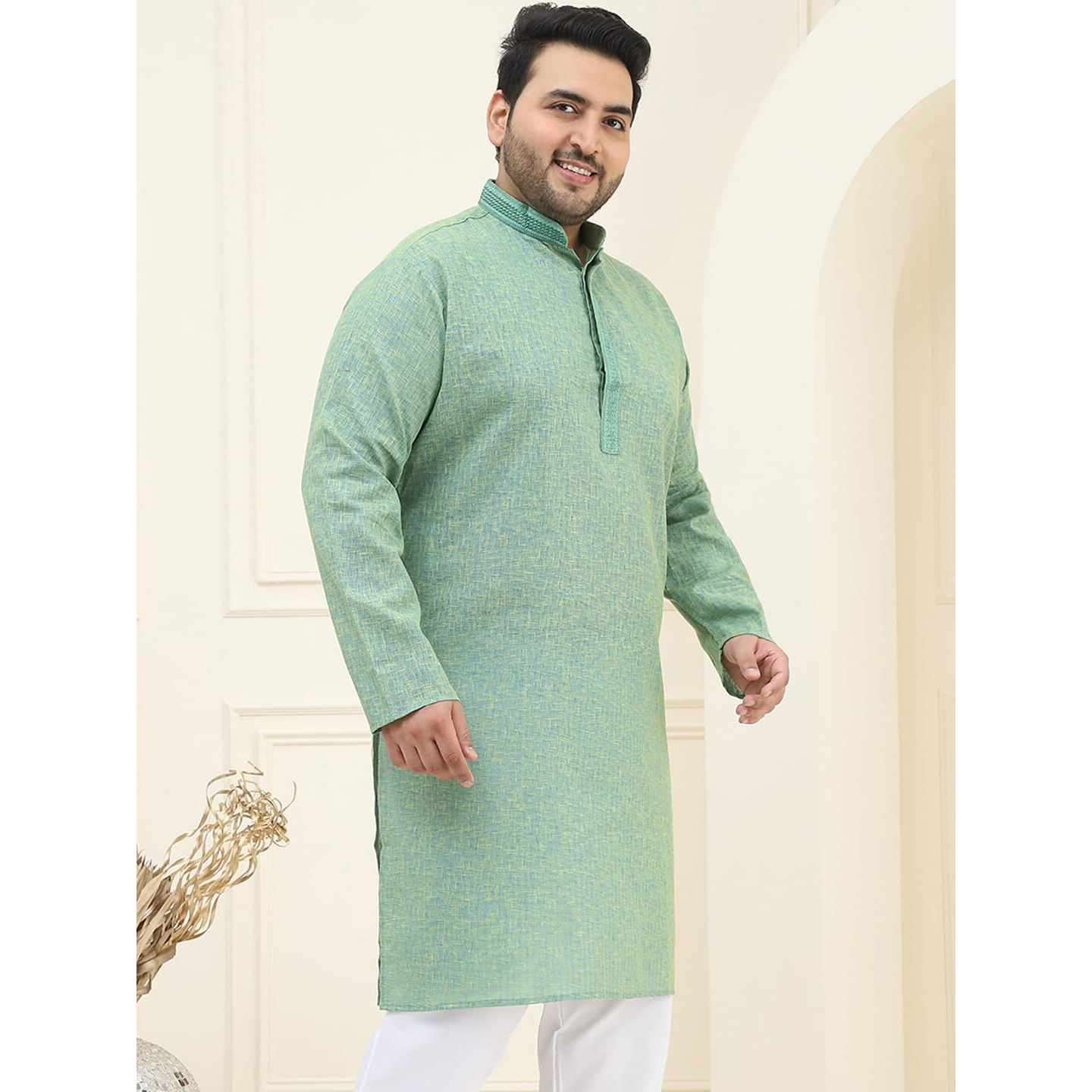 Sojanya Plus(Since 1958) Men's Cotton Dark Green Checked Kurta