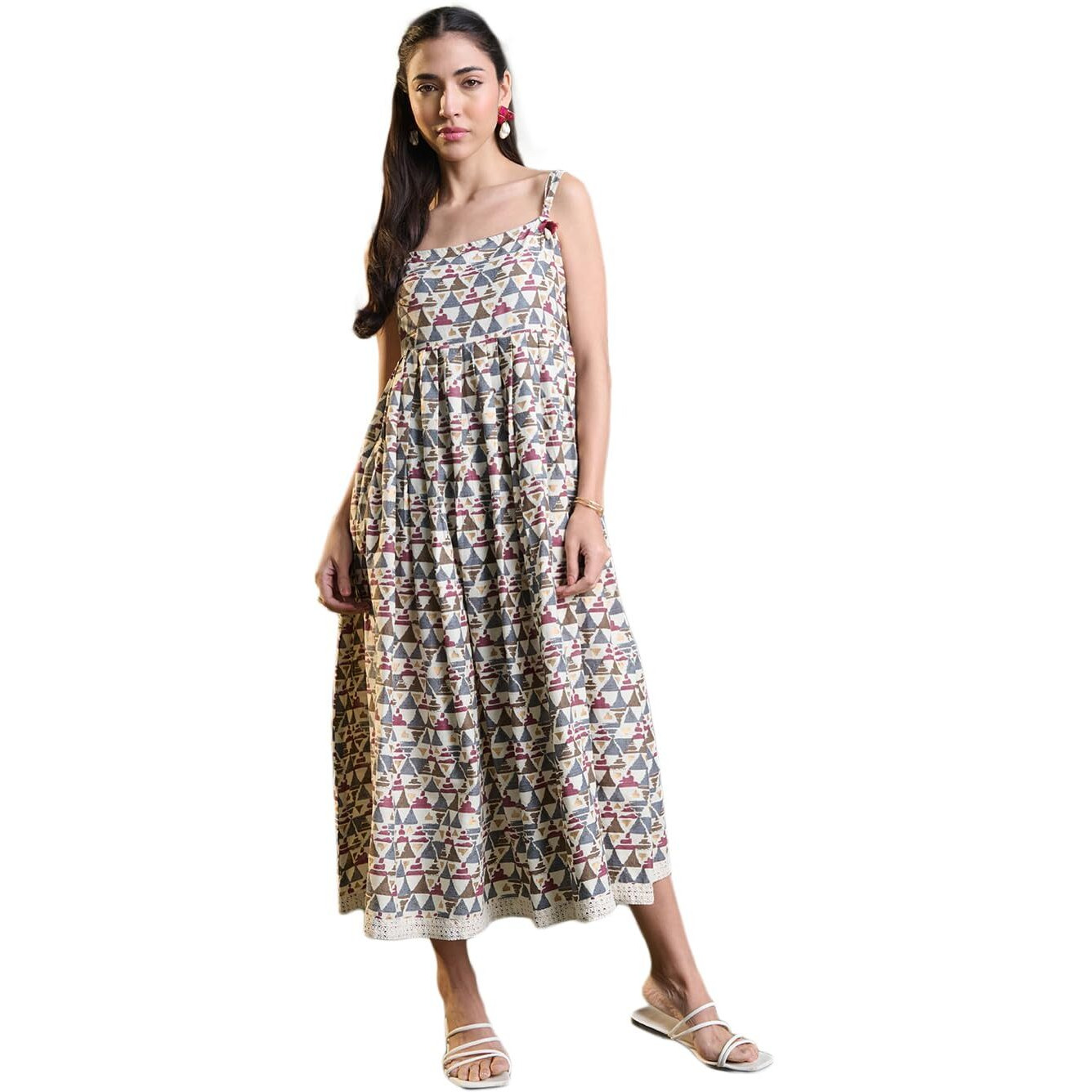 Stylum Women's Printed Cotton Pleated Dress (Drsbrownbaksa36_Brown, S)
