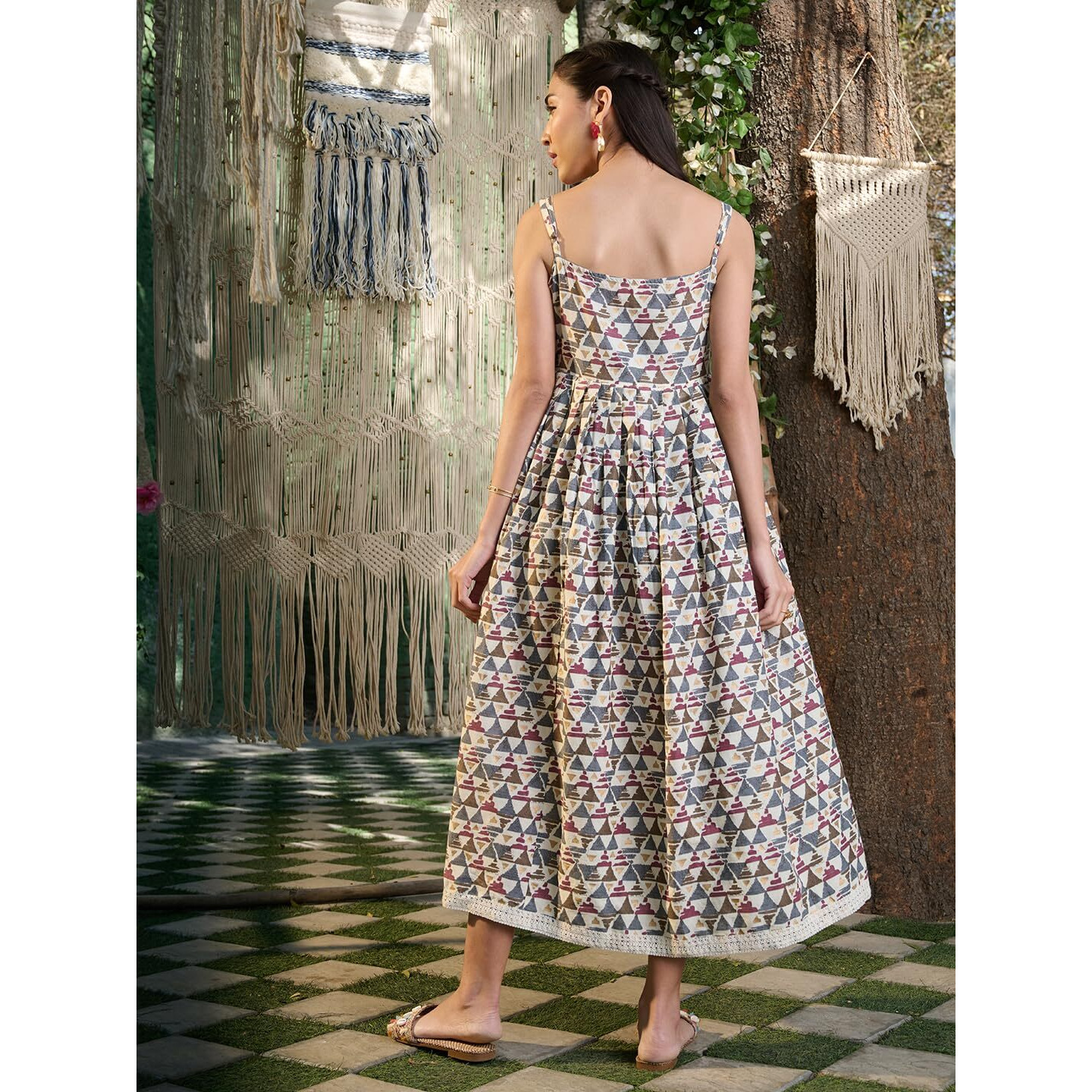 Stylum Women's Printed Cotton Pleated Dress (Drsbrownbaksa36_Brown, S)