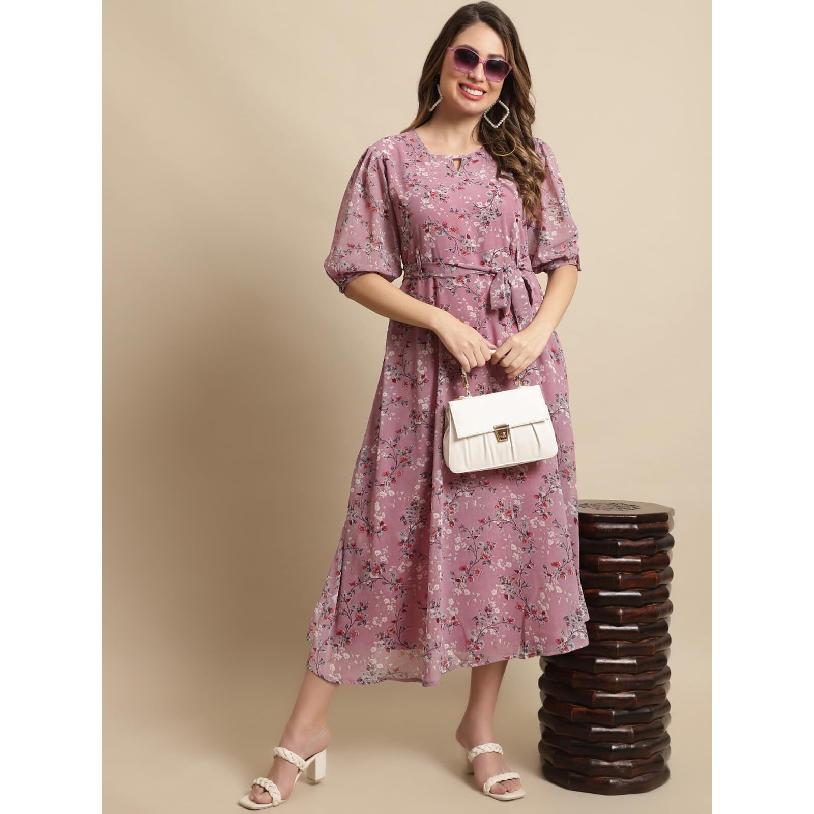 Tee Projekt Women Stylish Maxi Dress|Elegant Graceful Georgette Dress Lavender