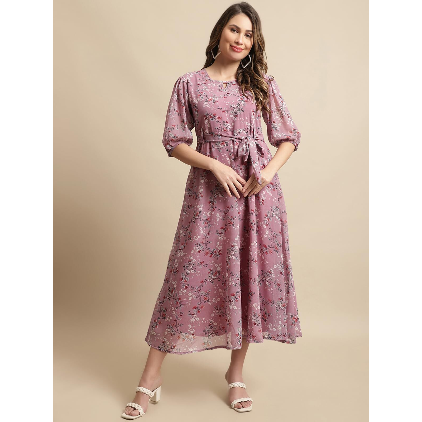 Tee Projekt Women Stylish Maxi Dress|Elegant Graceful Georgette Dress Lavender