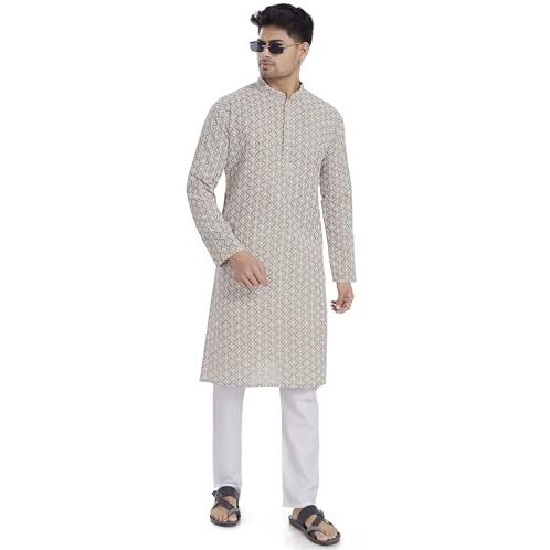 Divisive Men's Thread Embroidered Linen Blend Only Slim Fit Kurta (Dkrt1164_Xl_Ecru)
