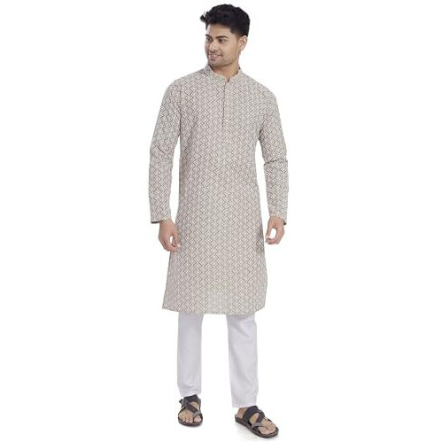 Divisive Men's Thread Embroidered Linen Blend Only Slim Fit Kurta (Dkrt1164_Xl_Ecru)
