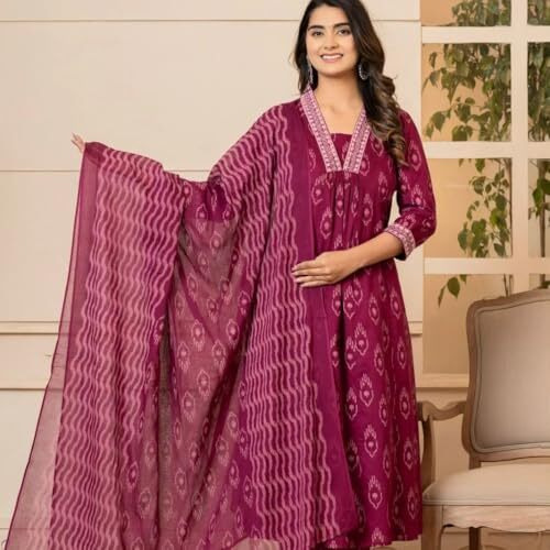 Alvami Women's Viscose Regular Fit Kurta Set (Keval_Pink_05