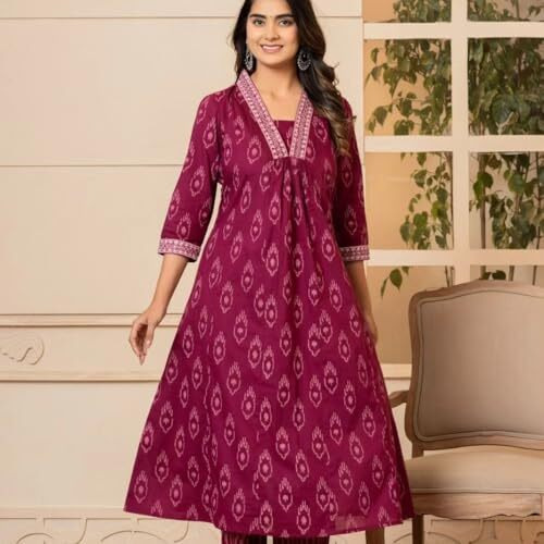 Alvami Women's Viscose Regular Fit Kurta Set (Keval_Pink_05