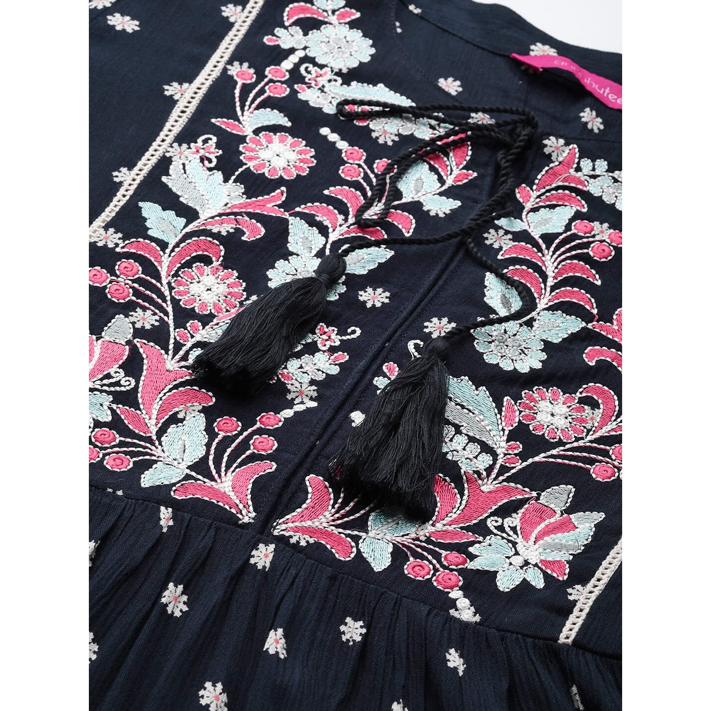 Anubhutee Women's Georgette Navy Blue Thread Work Embroidered A-Line Indo Western Dress