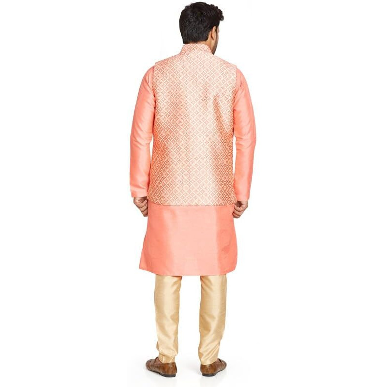 Be Active Men's Self Ethnic Design Silk Blend Kurta Set || Men Kurta Pajama With Jacket || Men Kurta Pajama Set With Jacket || Kurta Pajama For Men (St1202-2-Xl)