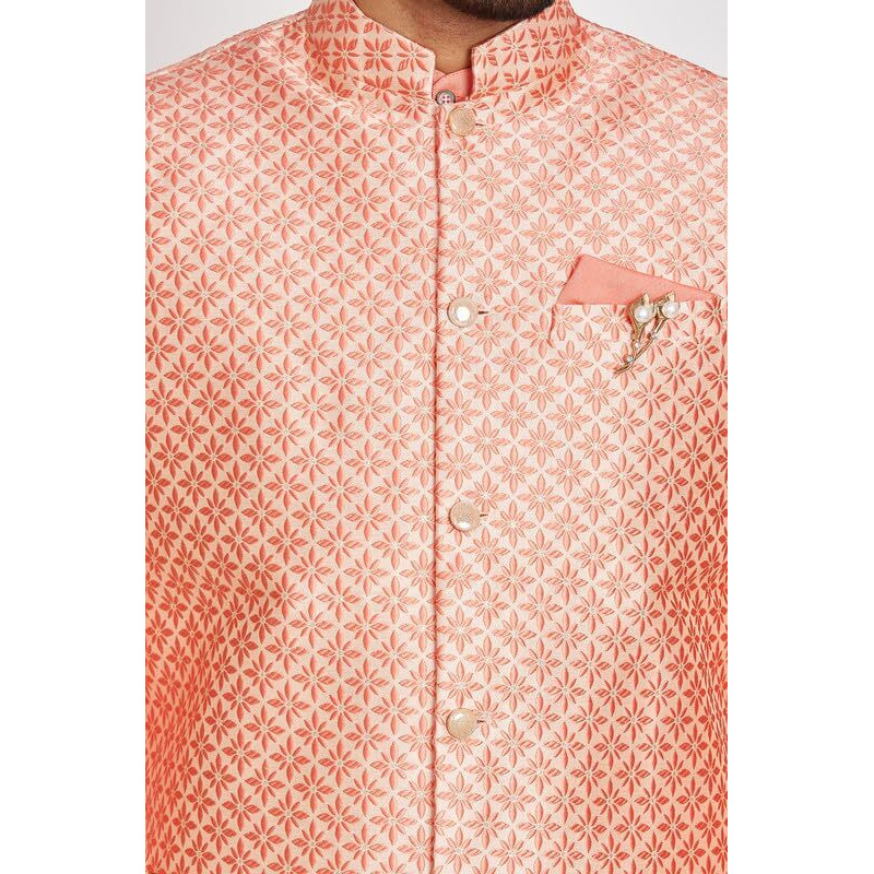 Be Active Men's Self Ethnic Design Silk Blend Kurta Set || Men Kurta Pajama With Jacket || Men Kurta Pajama Set With Jacket || Kurta Pajama For Men (St1202-2-Xl)