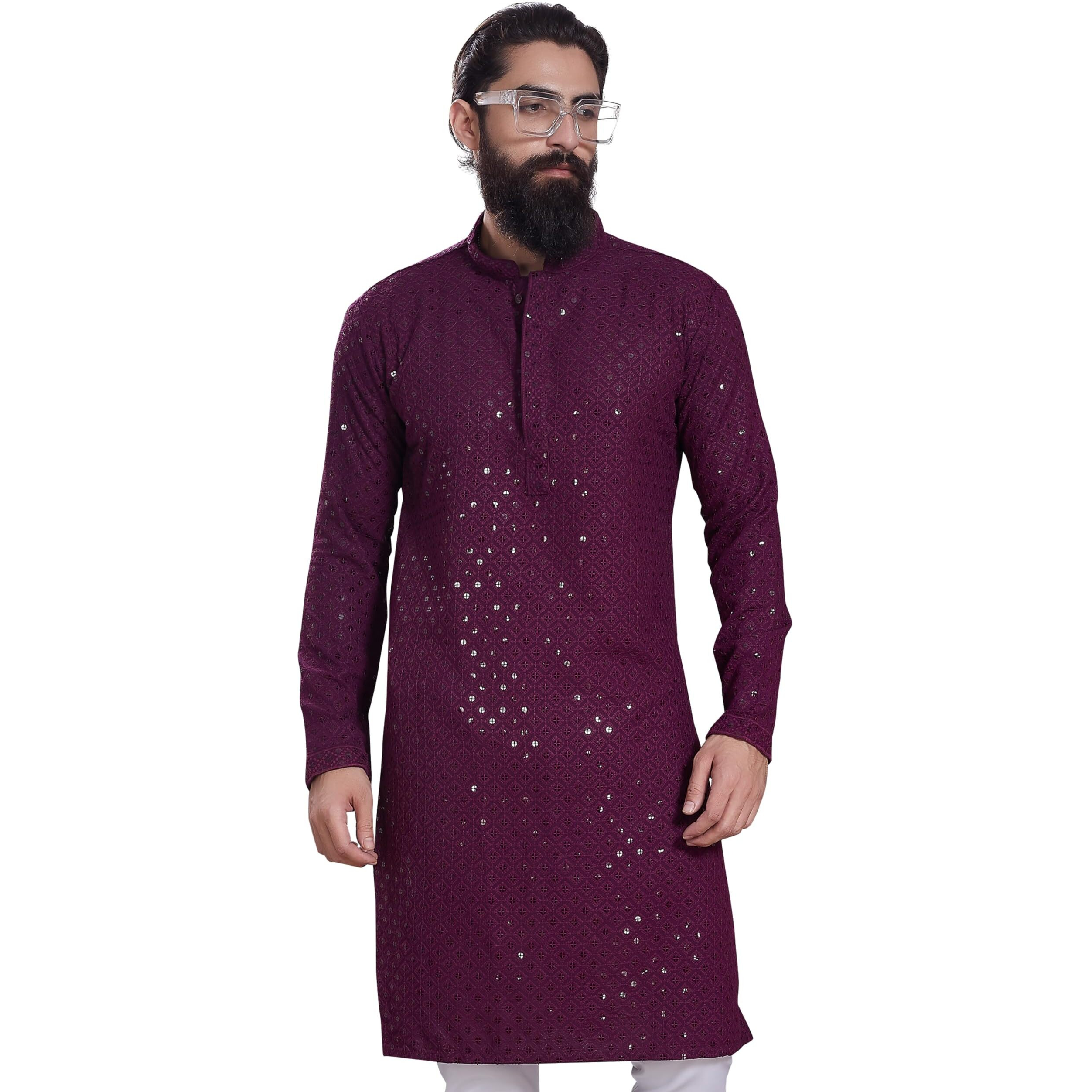 Divisive Men's Sequince Embroidered Cotton Blend Only Slim Fit Kurta (Dkrt232_Xxxl_Burgundy)