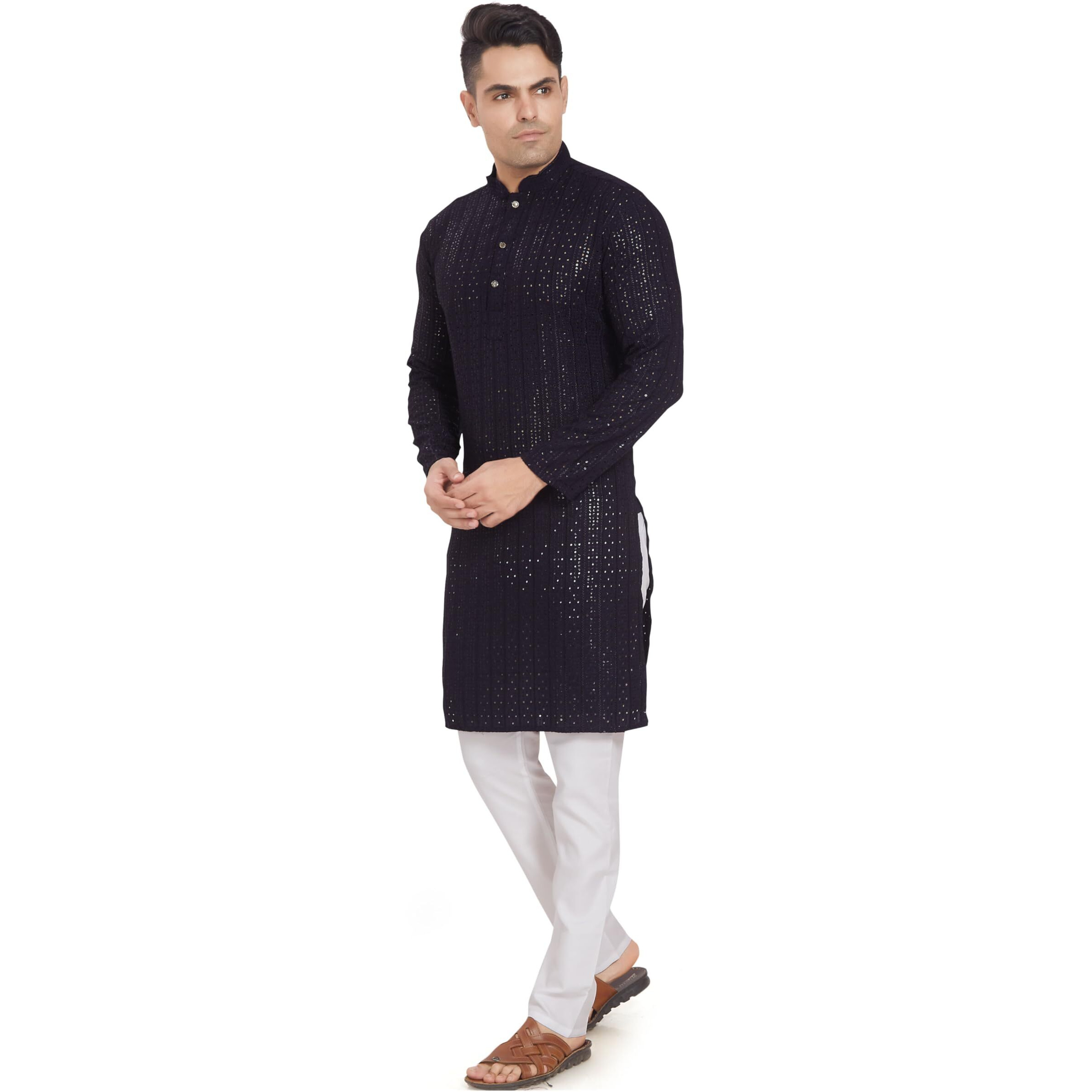 Divisive Men's Embroidered Cotton Blend Only Slim Fit Kurta (Dkrt372_L_Black)