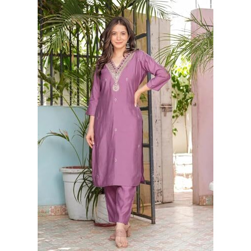 Fabnex Kurta For Women | Women Kurta Pant Set (K-124-Purple-S)