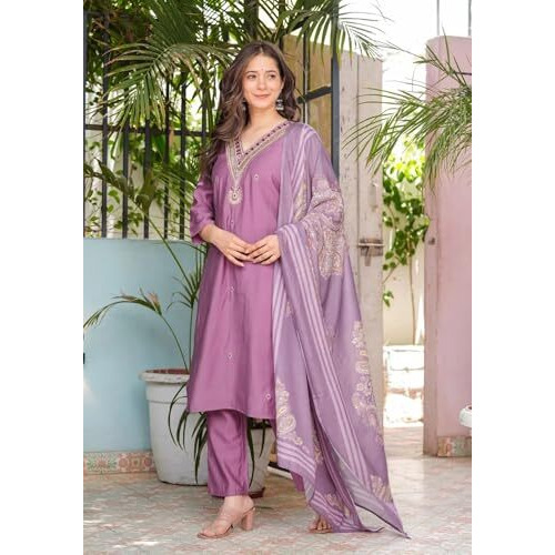 Fabnex Kurta For Women | Women Kurta Pant Set (K-124-Purple-S)