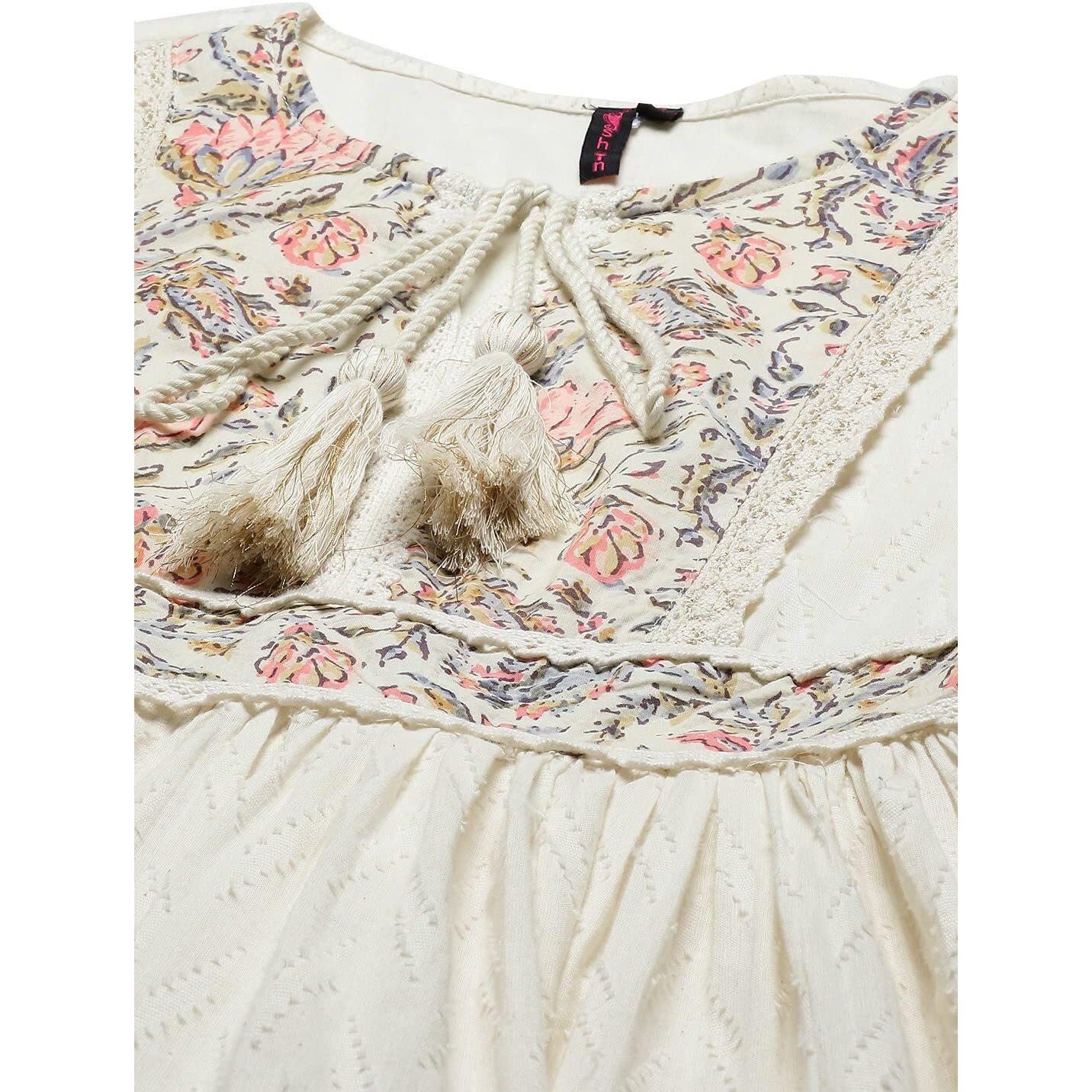 Ishin Women's Cotton Above Knee Length Embroidered A-Line Indo Western Dress Topknm-21027_S_Off White
